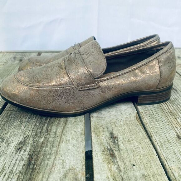 Clarks Collection Copper Metallic Penny Loafers Women’s 8.5W Slip-On Comfort Fla - Picture 5 of 8